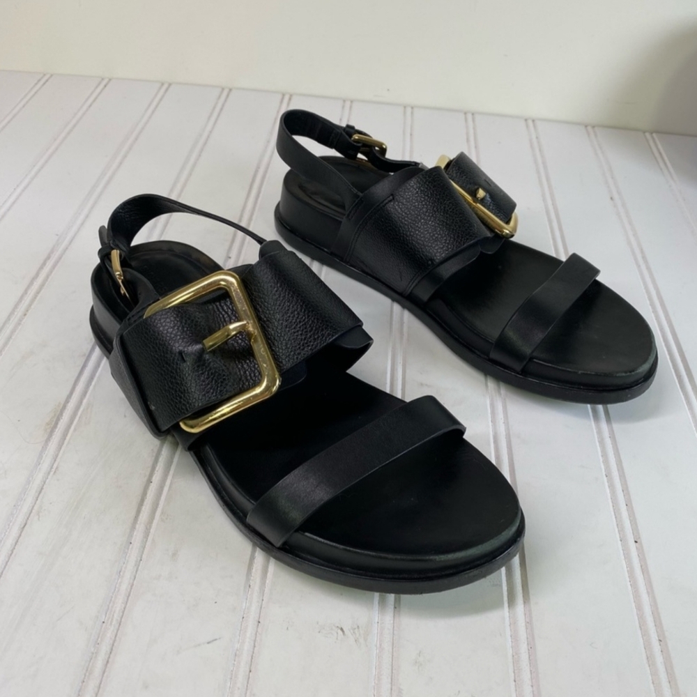 Sigerson Morrison Big Buckle Black Leather Sandals Sz 7